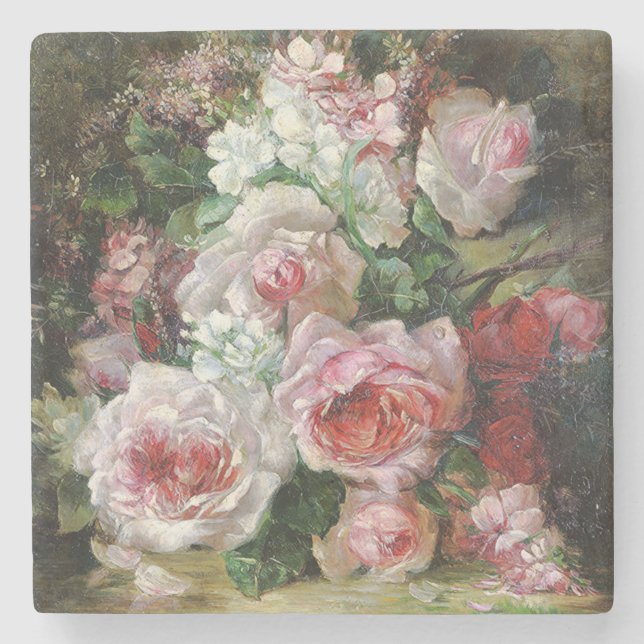 Frans Verhas Vintag Bouquet von Rose Steinuntersetzer (Vorderseite)