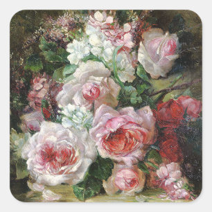 Frans Verhas Vintage Blumenstrauß mit Rosen Quadratischer Aufkleber