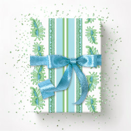 Fransige Frond-Streifen in Grün und Aqua Geschenkpapier