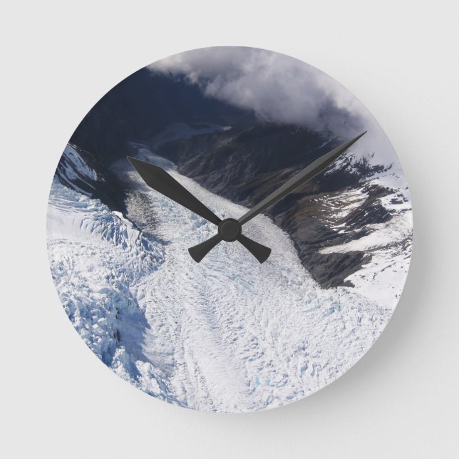 Franz Josef Glacier Aerial View, Neuseeland Runde Wanduhr (Vorderseite)