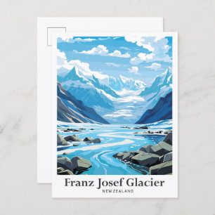 Franz Josef Glacier NZ Vintage Travel Illustration Postkarte