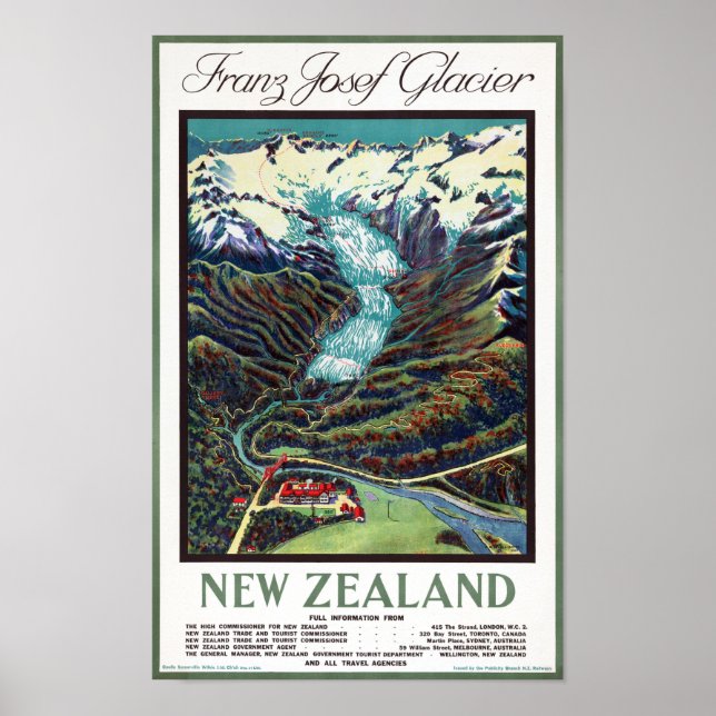 Franz Josef Glacier Vintage Travel Poster (Vorne)