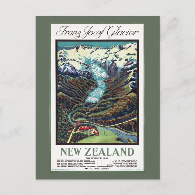 Franz Josef Glacier Vintage Travel Poster Postkarte (Vorderseite)