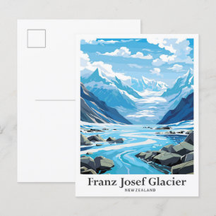 Franz-Josef-Gletscher NZ Vintage-Reiseillustration Postkarte