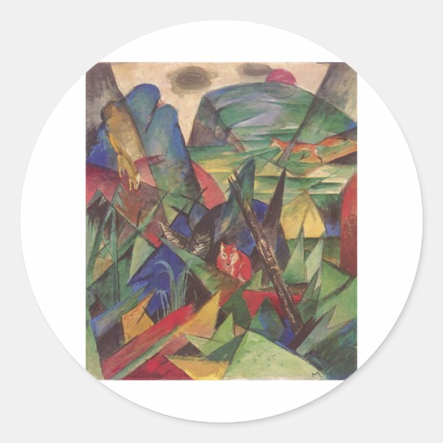 Franz Marc - Füchse 1913 Leinwand Red Fox Sly Runder Aufkleber (Vorderseite)