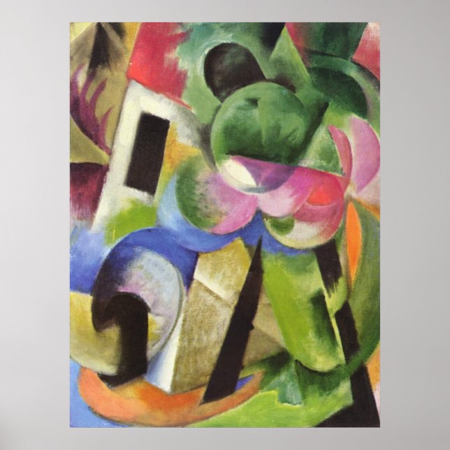 Franz Marc - Haus mit Baumbestand 1914 Poster (Vorne)