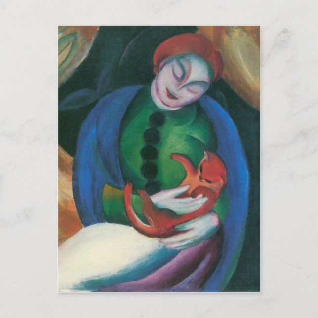 Franz Marc - Mädchen mit Katze II Postkarte (Vorderseite)