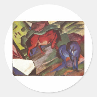 Franz Marc - Rotes & Blaues Pferd 1912 Papierpferd Runder Aufkleber
