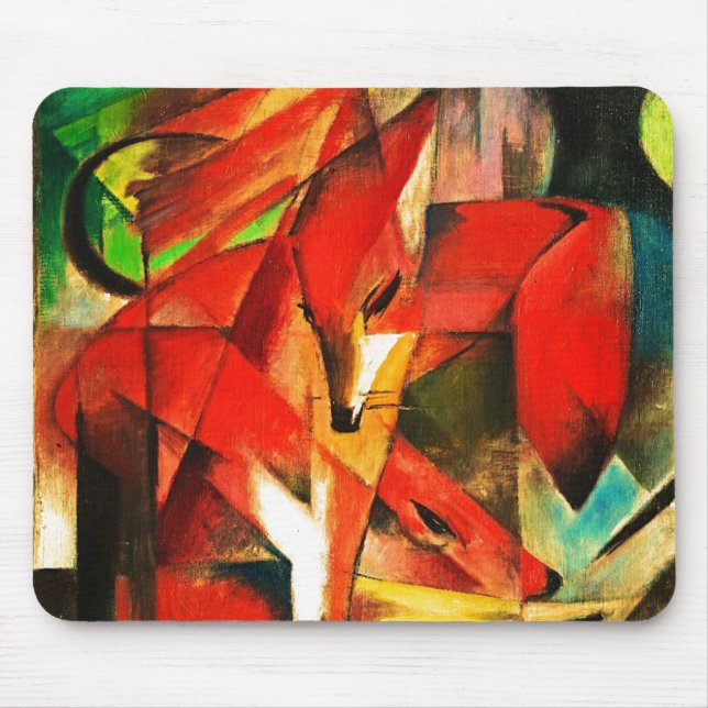 Franz Marc The Foxes Red Fox Moderne Kunst Malerei Mousepad (Vorne)