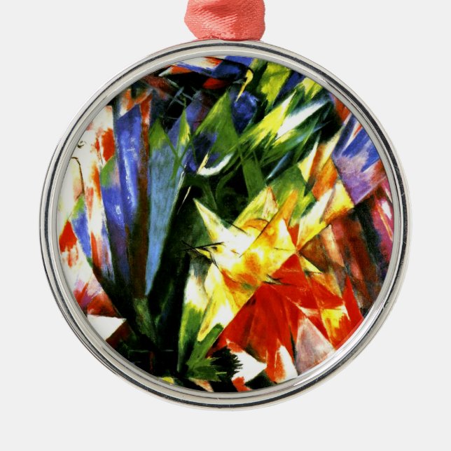 Franz Marc: Vögel - Kubismus Kunst von Franz Marc Silbernes Ornament (Vorne)