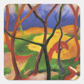 Franz Marc - Weasels Playing Quadratischer Aufkleber