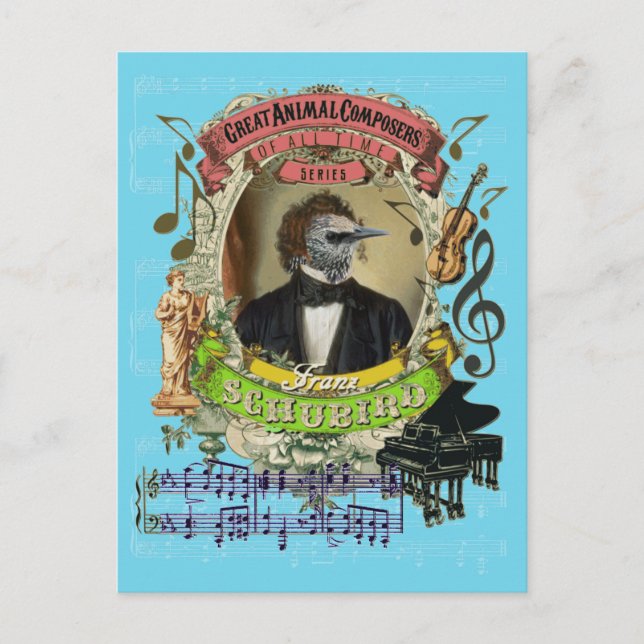 Franz Schubird Funny Bird Animal Composer Schubert Postkarte (Vorderseite)