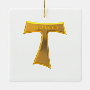 Franziskaner Tau Cross Pax Et Bonum Gold Metallic Keramikornament