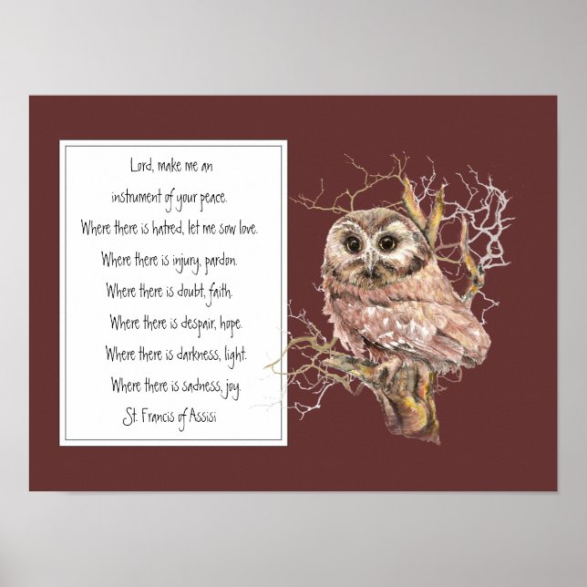 Franziskus von Assisi Gebet mit dem Wise Owl Bird Poster (Vorne)