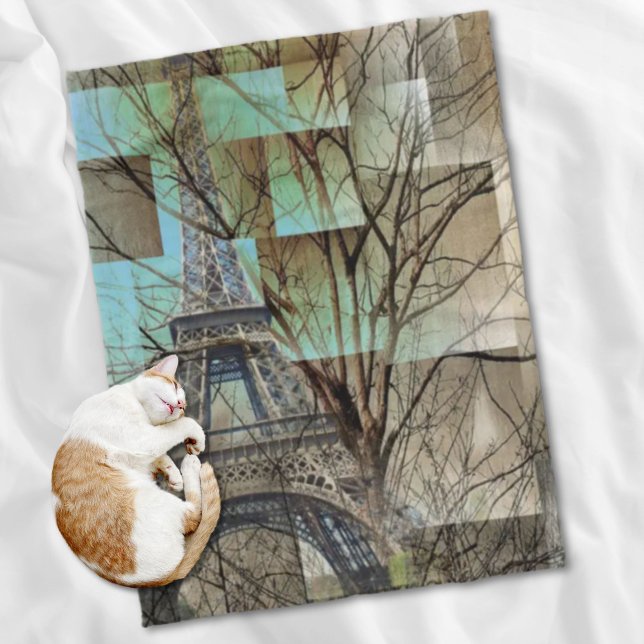 Franzose Herbstbäumturm Paris Fleecedecke (french autumn tree branch Paris eiffel tower Fleece Blanket)