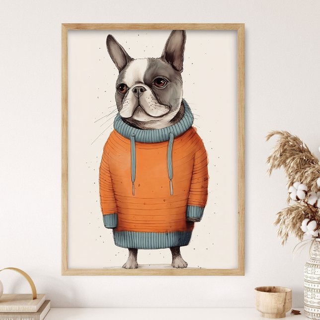 Franzose in orangem Pullover, lustiger Hundedeko,  Poster (Von Creator hochgeladen)