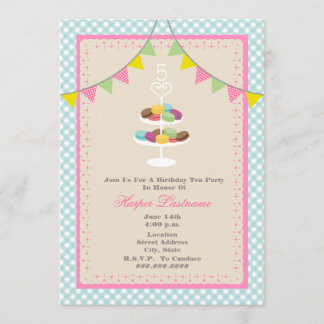 Franzosen Macarons Geburtstags-Einladung - blauer Einladung