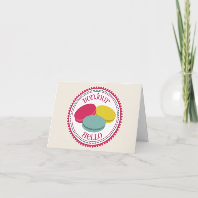 Franzosen Macarons Notecard - Bonjour hallo Karte (Vorderseite)