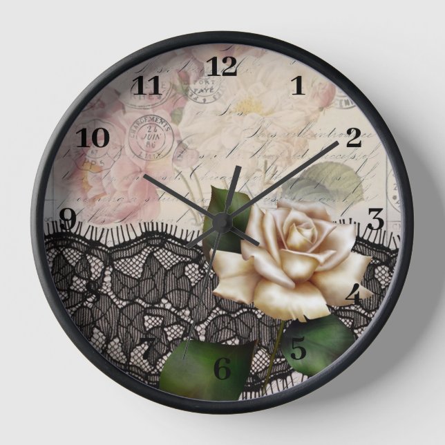 Franzosen scripts viktorianische weiße Rose der Wanduhr (Vorderseite)