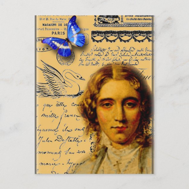 Französin mit Schmetterling Postkarte (Vorderseite)