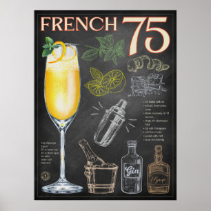 Französisch 75 Cocktail Rezeption Bar Art Poster