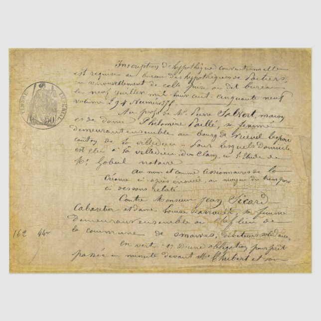 Französisch altes Script Decoupage Gold Tissue Pap Seidenpapier (Vorderseite)