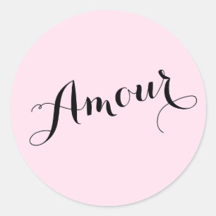 Französisch Amour Liebe Rosa und Schwarz Chic Pari Runder Aufkleber