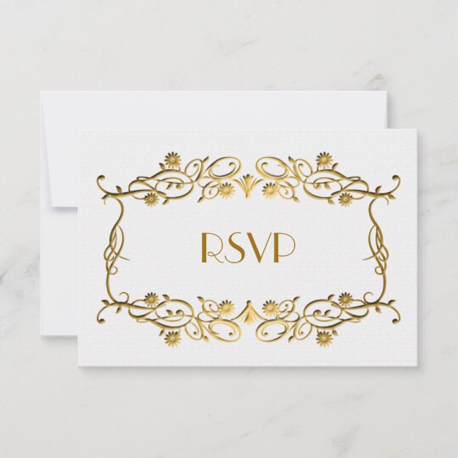 Französisch Art Deco Elfenbein White Gold Foil Wed RSVP Karte (Vorderseite)