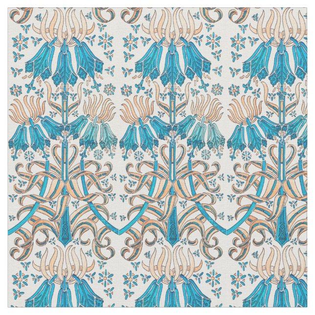 Französisch Art Nouveau Floral Blau Weiß Stoff (Nahaufnahme)