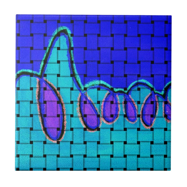 Französisch Blau Abstrakt mit Woven Texture Fliese (Vorderseite)
