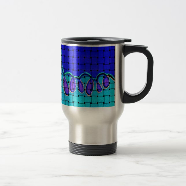 Französisch Blau Abstrakt mit Woven Texture Reisebecher (Rechts)