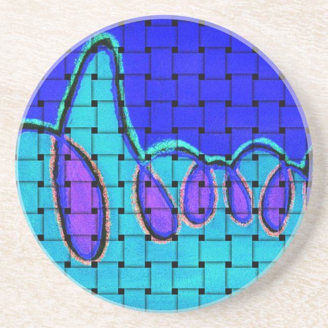 Französisch Blau Abstrakt mit Woven Texture Sandstein Untersetzer (Vorne)