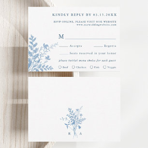 Französisch Blau Botanische Hochzeitsmahlzeit Wahl RSVP Karte