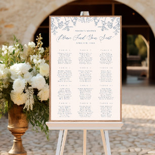 Französisch Blau Chinoiserie Florale Hochzeits-Sit Poster