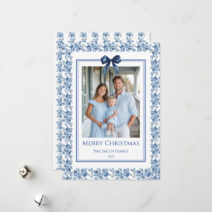 Französisch Blau Chinoiserie Grandmillennial Foto Feiertagskarte