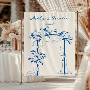 Französisch Blau Foto Booth Hochzeitskulisse Wandteppich