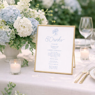 Französisch Blau Hydrangea Getränkekarte Tischschi Poster