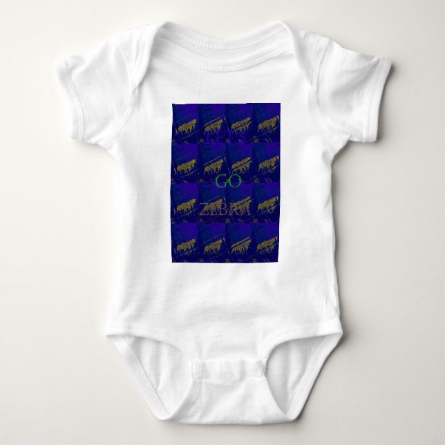 Französisch Blau "Let's Go Zebra" Abstrakte Printw Baby Strampler (Vorderseite)