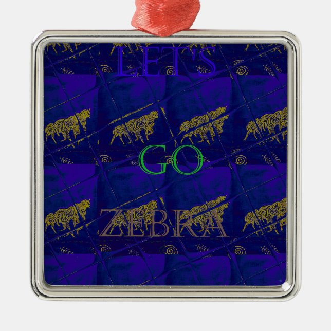 Französisch Blau "Let's Go Zebra" Abstrakte Printw Silbernes Ornament (Vorne)
