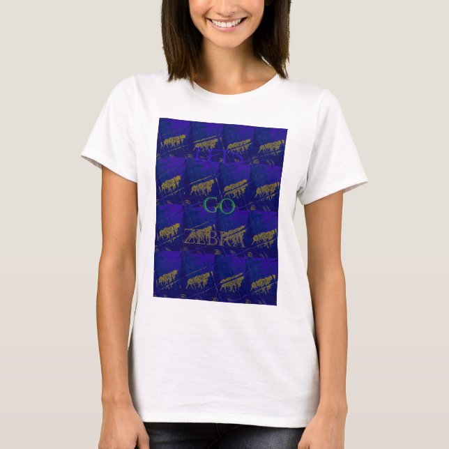 Französisch Blau "Let's Go Zebra" Abstrakte Printw T-Shirt (Vorderseite)