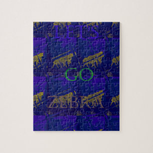 Französisch Blau "Let's Go Zebra" Abstraktes Druck Puzzle