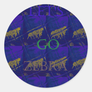 Französisch Blau "Let's Go Zebra" Abstraktes Druck Runder Aufkleber