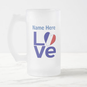 Französisch Blau LOVE Herz Flagge Personalisiert Mattglas Bierglas