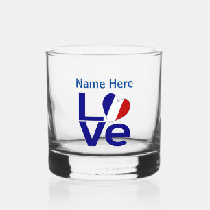 Französisch Blau LOVE Herz Flagge Personalisiert Whiskyglas