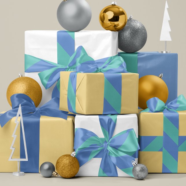 Französisch Blau und Türkis Breitband Satinband (wide angle stripes in periwinkle blue and aqua for birthday and holiday gifting)