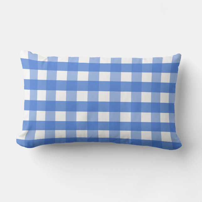 Französisch Blau und Weiß Gingham Lendenkissen (Vorderseite)