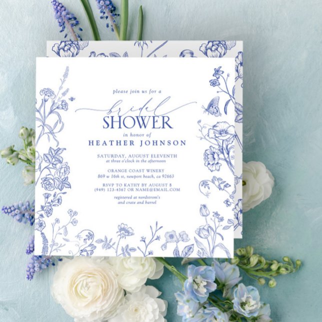 Französisch Blau-Weiß-Brautparty mit Viktorianisch Einladung (Easily personalize this beautiful bridal shower invitation for a gorgeous Regency style shower!)