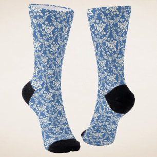 Französisch Blau Weiße Botanische Blumen Socken