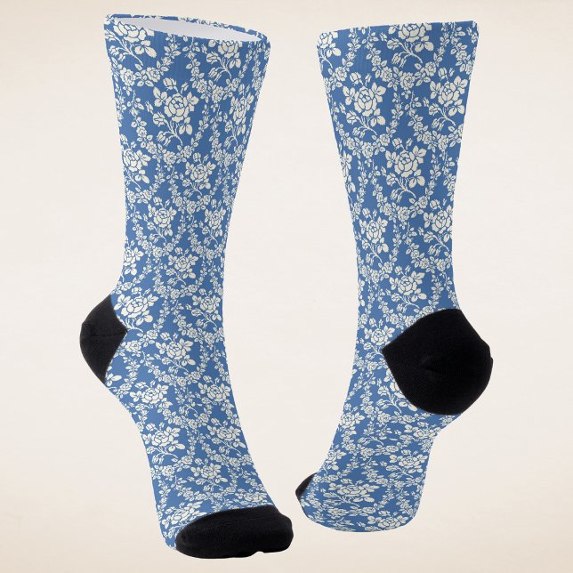 Französisch Blau Weiße Botanische Blumen Socken (Von Creator hochgeladen)