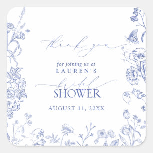 Französisch Blau & Weiße Florale Hochzeitsdusche D Quadratischer Aufkleber